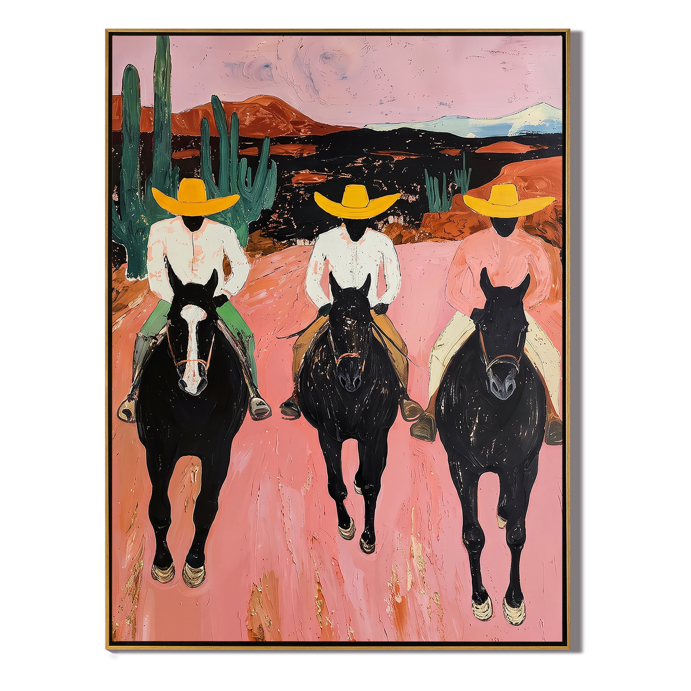 Velvet Light – red and black modern folk art cowboy & cowgirl art, vertical hand-painted canvas art – view 1