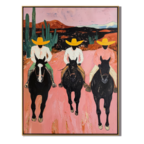 Velvet Light – red and black modern folk art cowboy & cowgirl art, vertical hand-painted canvas art – view 1