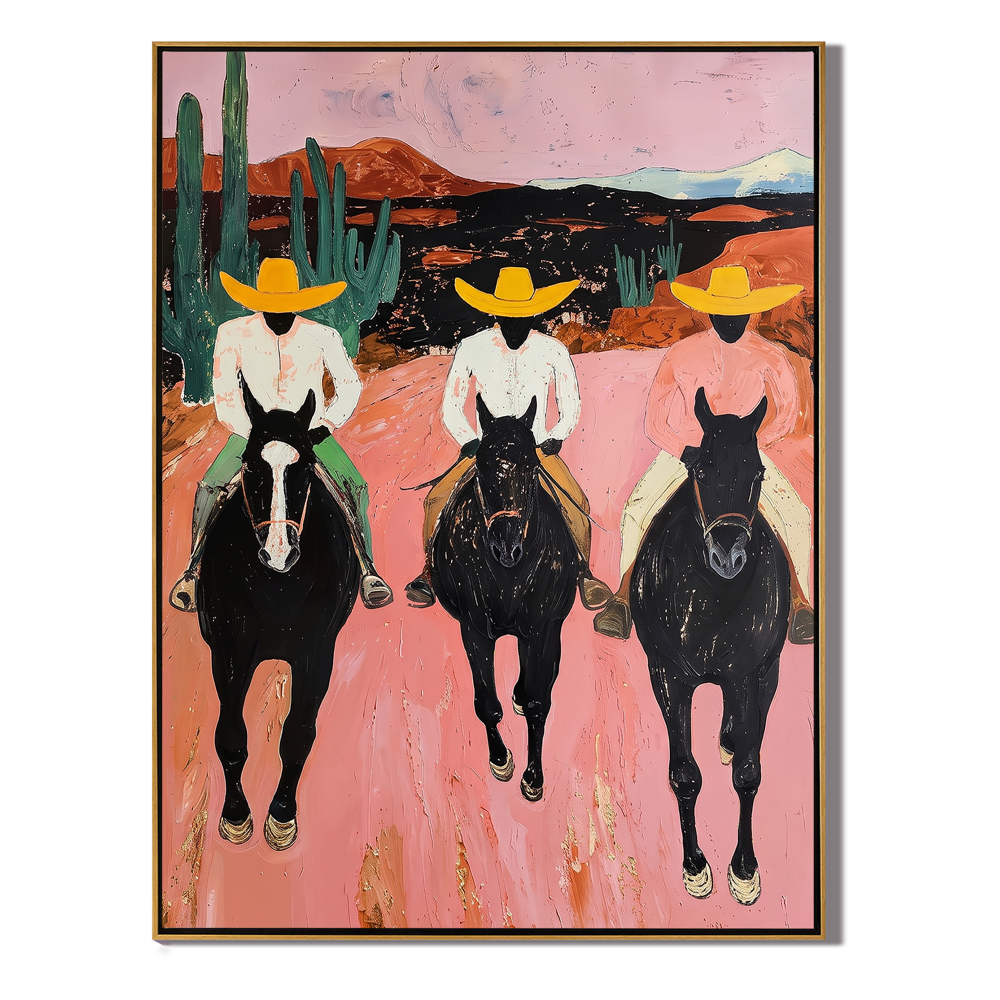 Velvet Light – red and black modern folk art cowboy & cowgirl art, vertical hand-painted canvas art – view 1