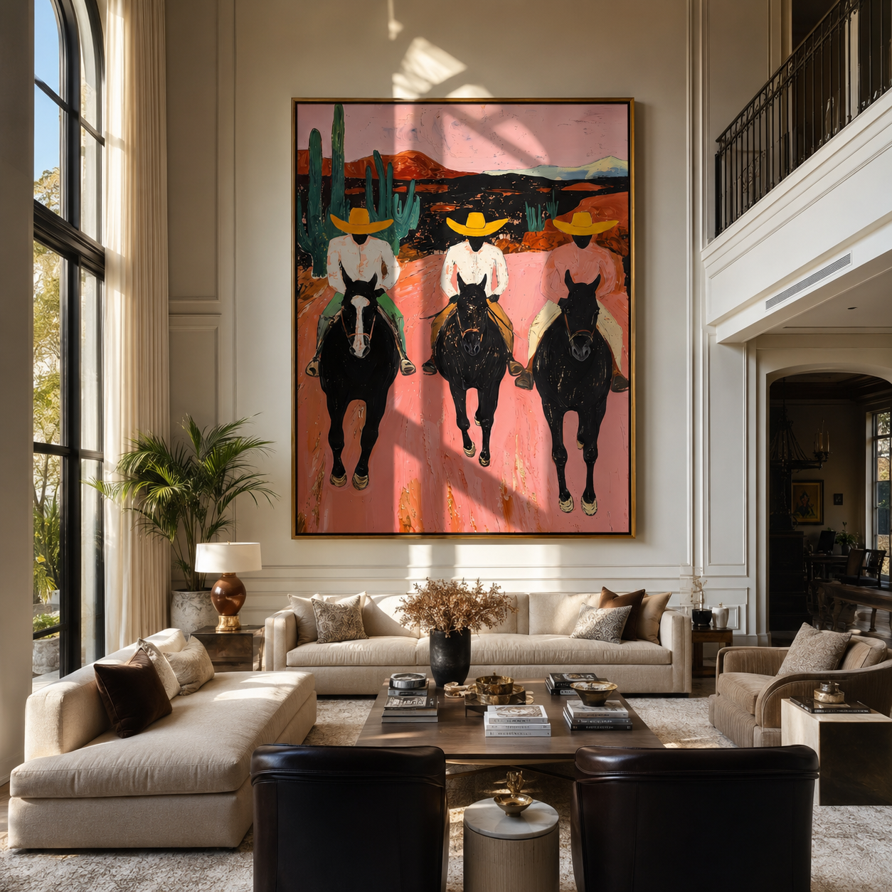 Velvet Light – red and black modern folk art cowboy & cowgirl art, vertical hand-painted canvas art – view 5
