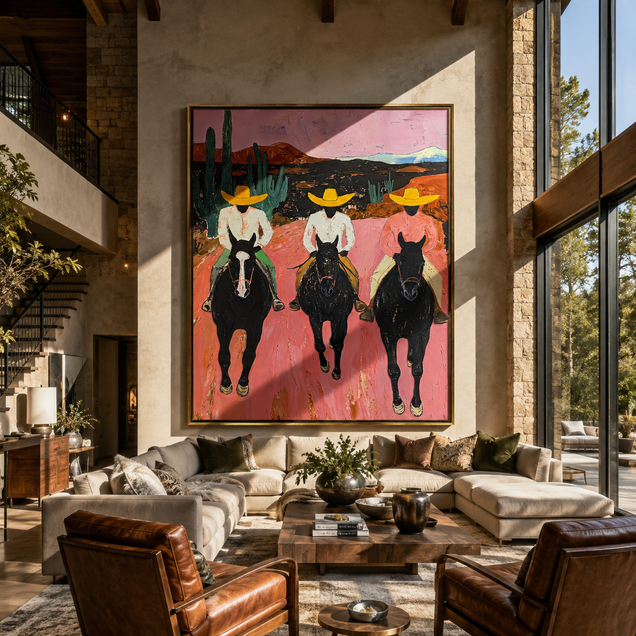Velvet Light – red and black modern folk art cowboy & cowgirl art, vertical hand-painted canvas art – view 6
