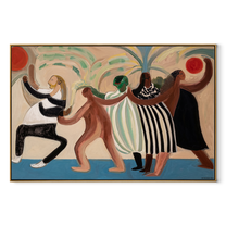 The Dance Circles Home - dancing western women painting by Savannah Reed, modern folk art horizontal wall art – wood frame on white background