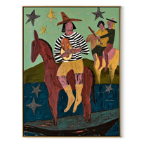 Star Riders Cross Mint - starry western riders painting by Savannah Reed, modern folk art vertical wall art – wood frame on white background