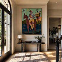 Star Riders Cross Mint - starry western riders painting by Savannah Reed, modern folk art vertical wall art – styled room scene view 5
