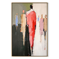 Red Figure Walks Forward - abstract red figure painting by Savannah Reed, modern folk art vertical wall art – wood frame on white background