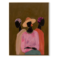 Three Florals Face Olive - three women floral portrait painting by Savannah Reed, modern folk art vertical wall art – wood frame on white background