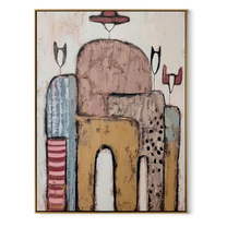 Hats Drift Through Stone - abstract cowboy figures painting by Savannah Reed, modern folk art vertical wall art – wood frame on white background
