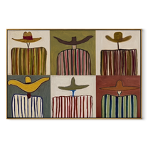 Six Stripes Share Horizons - six cowboy panel painting by Savannah Reed, modern folk art horizontal wall art – wood frame on white background