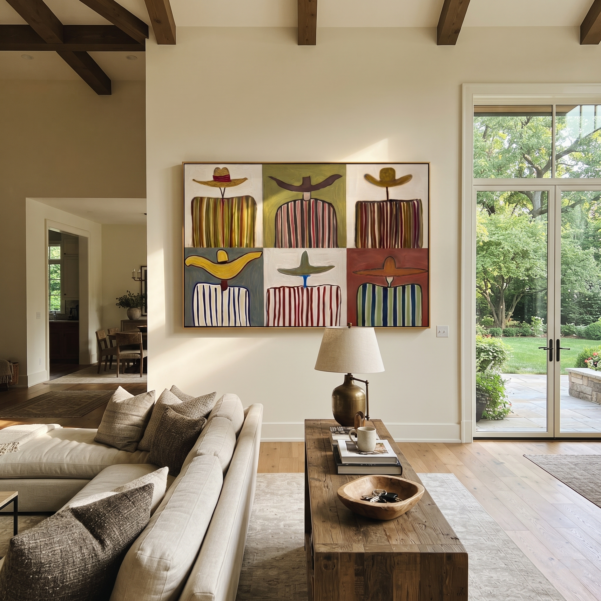 Six Stripes Share Horizons - six cowboy panel painting by Savannah Reed, modern folk art horizontal wall art – styled room scene view 4