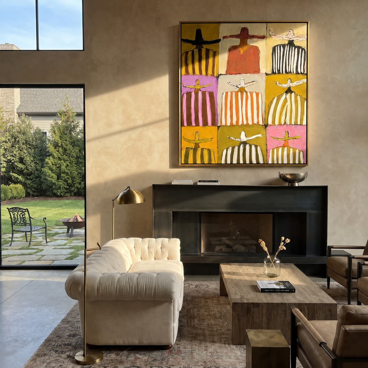 Nine Stripes Tile Earth - nine cowboy grid painting by Savannah Reed, modern folk art square wall art – styled room scene view 1