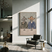 Two Cups Hold Stripes - striped cowboy coffee painting by Savannah Reed, modern folk art vertical wall art – styled room scene view 1