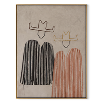 Striped Bodies Lose Faces - minimal cowboy pair painting by Savannah Reed, modern folk art vertical wall art – wood frame on white background