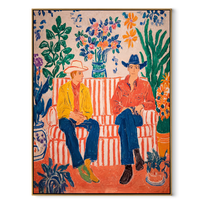 Striped Sofa Grows Wild - floral cowboy sofa painting by Savannah Reed, modern folk art vertical wall art – wood frame on white background