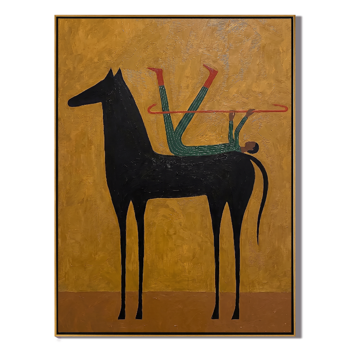 Distant Light – gold and brown and black modern western equestrian art, vertical hand-painted canvas art – view 1