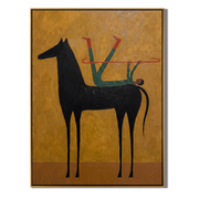 Distant Light – gold and brown and black modern western equestrian art, vertical hand-painted canvas art – view 1