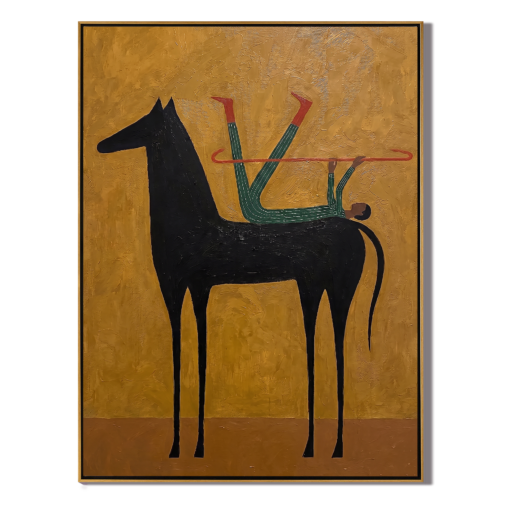 Distant Light – gold and brown and black modern western equestrian art, vertical hand-painted canvas art – view 1