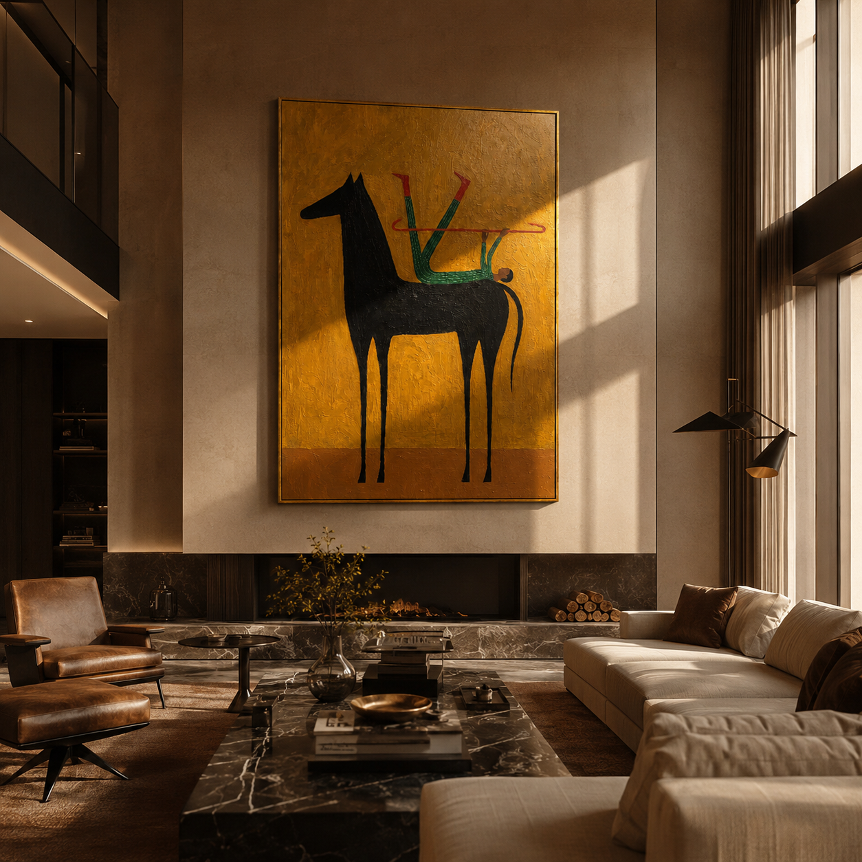 Distant Light – gold and brown and black modern western equestrian art, vertical hand-painted canvas art – view 5