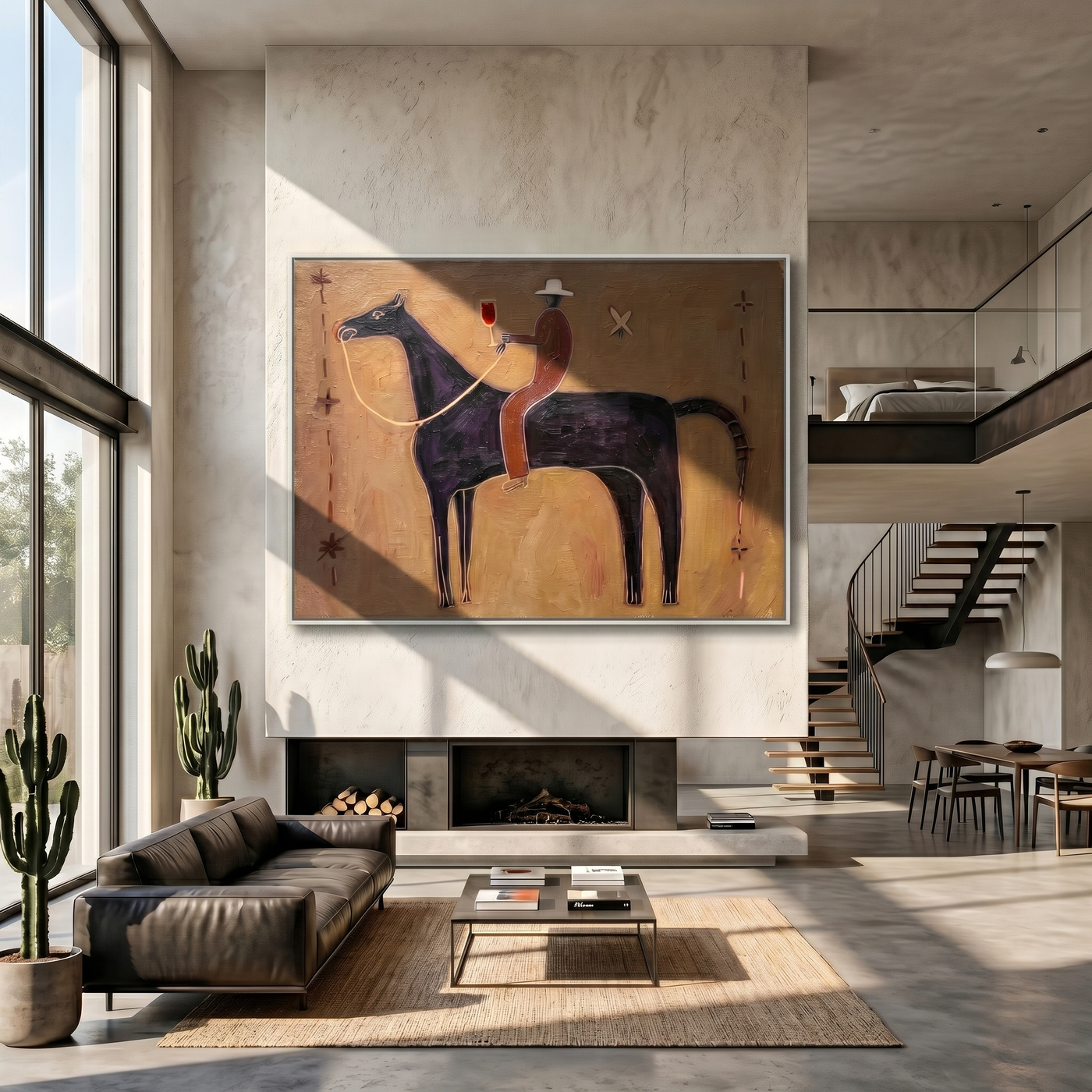Canyon Embrace – brown and black modern western equestrian art, horizontal hand-painted canvas art – view 3
