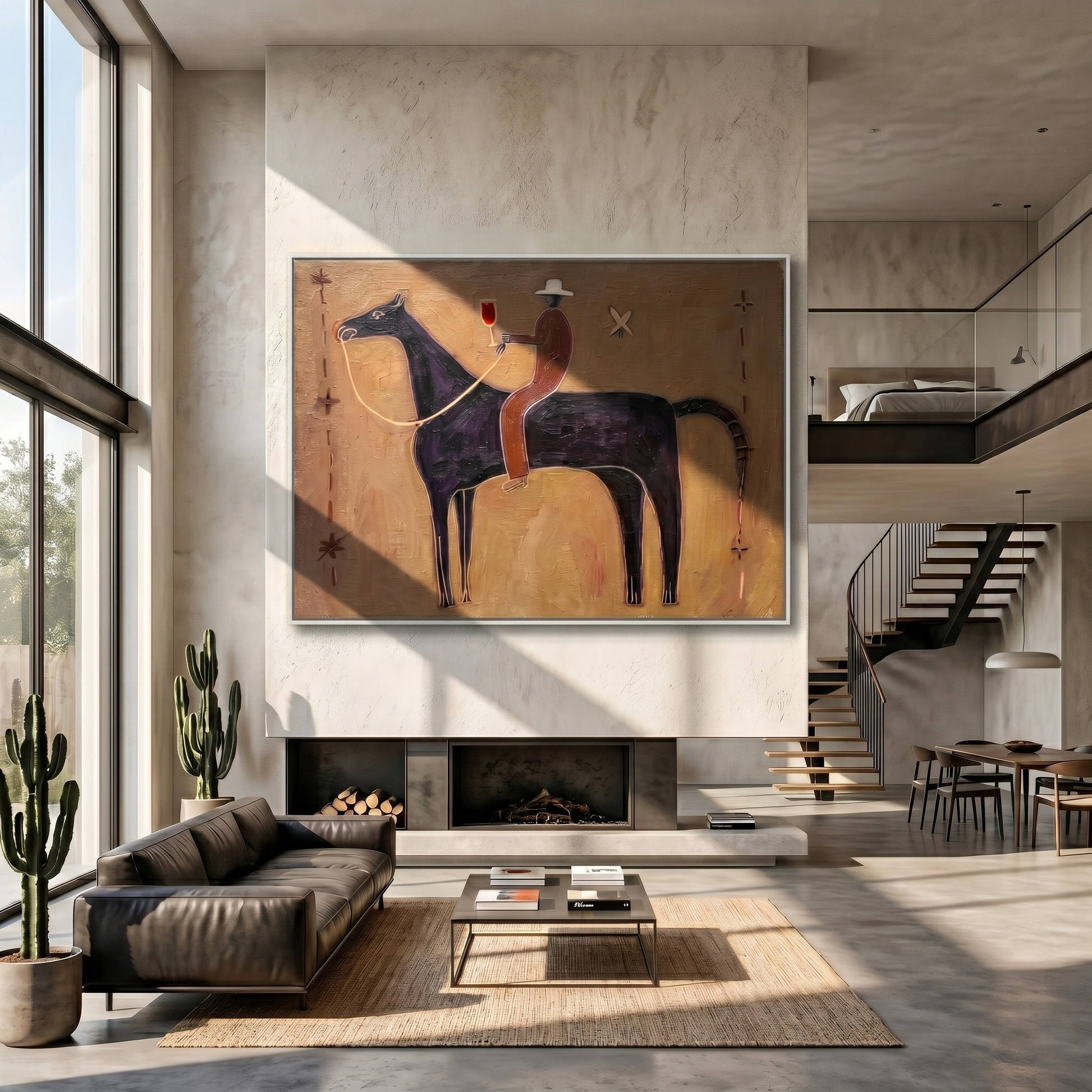 Canyon Embrace – brown and black modern western equestrian art, horizontal hand-painted canvas art – view 3