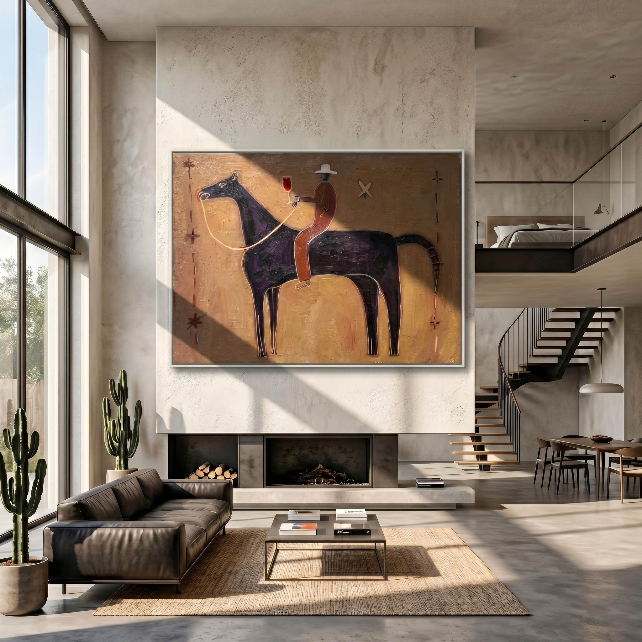 Canyon Embrace – brown and black modern western equestrian art, horizontal hand-painted canvas art – view 3
