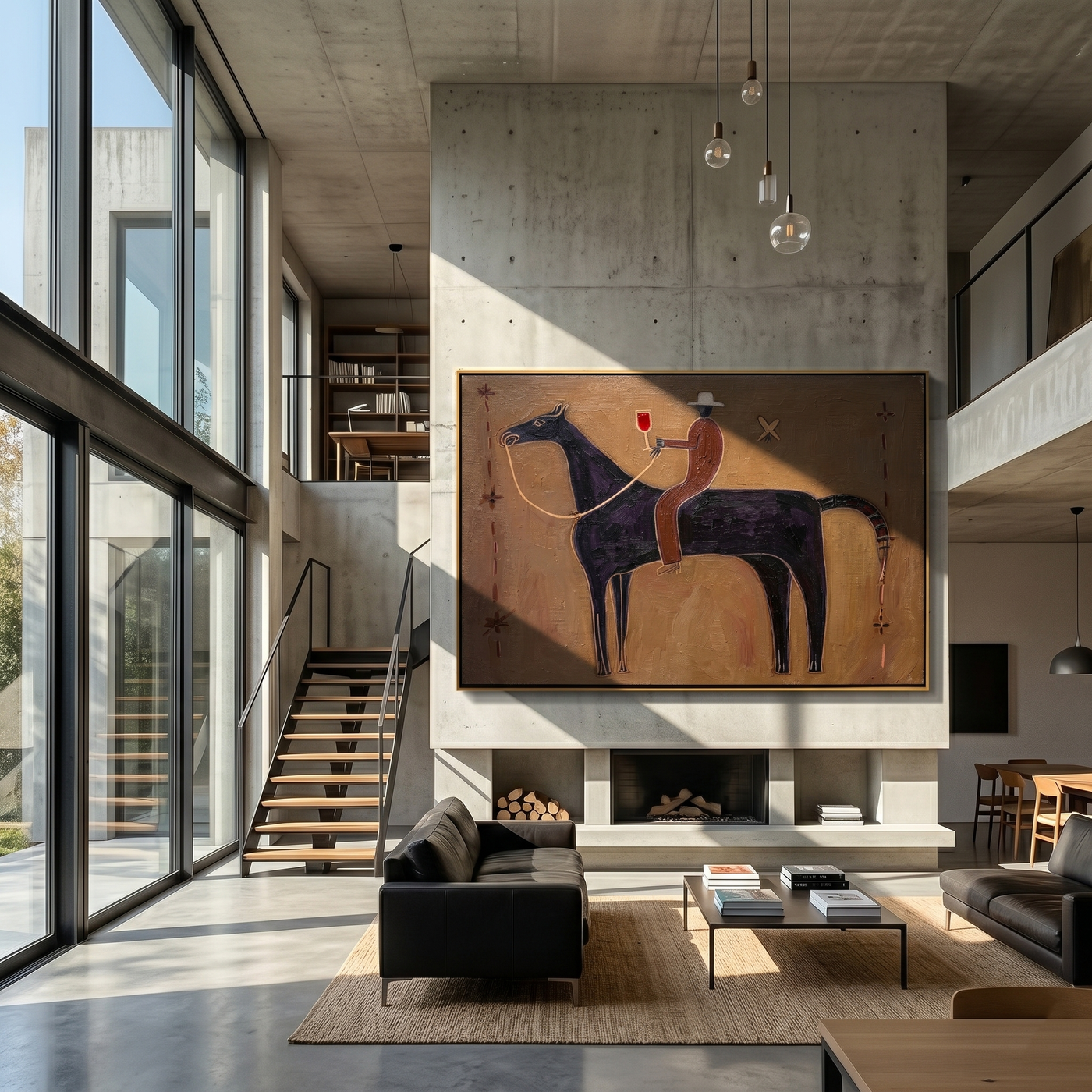 Canyon Embrace – brown and black modern western equestrian art, horizontal hand-painted canvas art – view 4