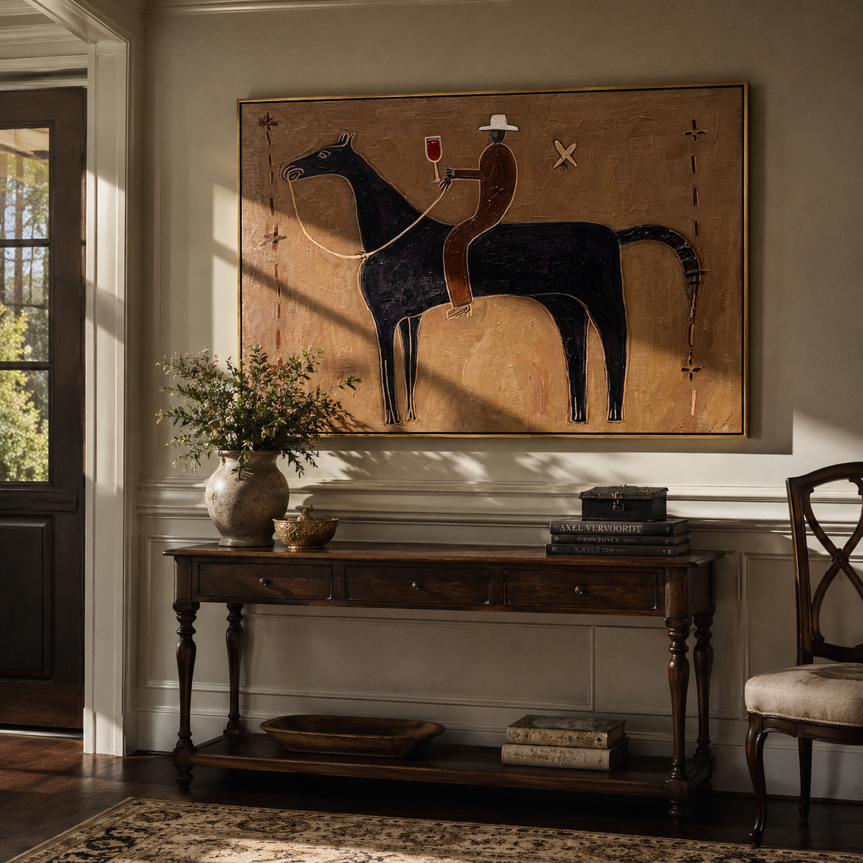 Canyon Embrace – brown and black modern western equestrian art, horizontal hand-painted canvas art – view 5