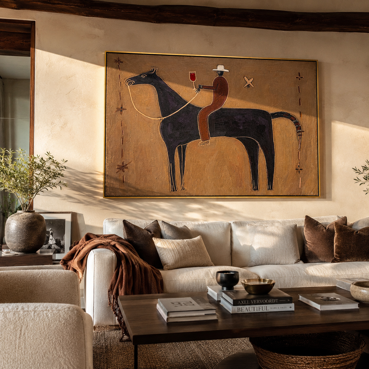 Canyon Embrace – brown and black modern western equestrian art, horizontal hand-painted canvas art – view 6