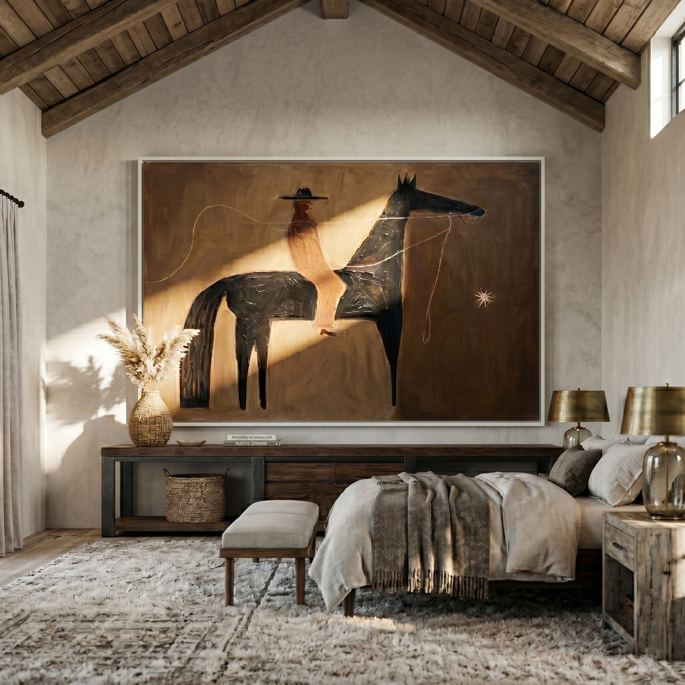 Distant Memory – brown and black modern western equestrian art, horizontal hand-painted canvas art – view 4