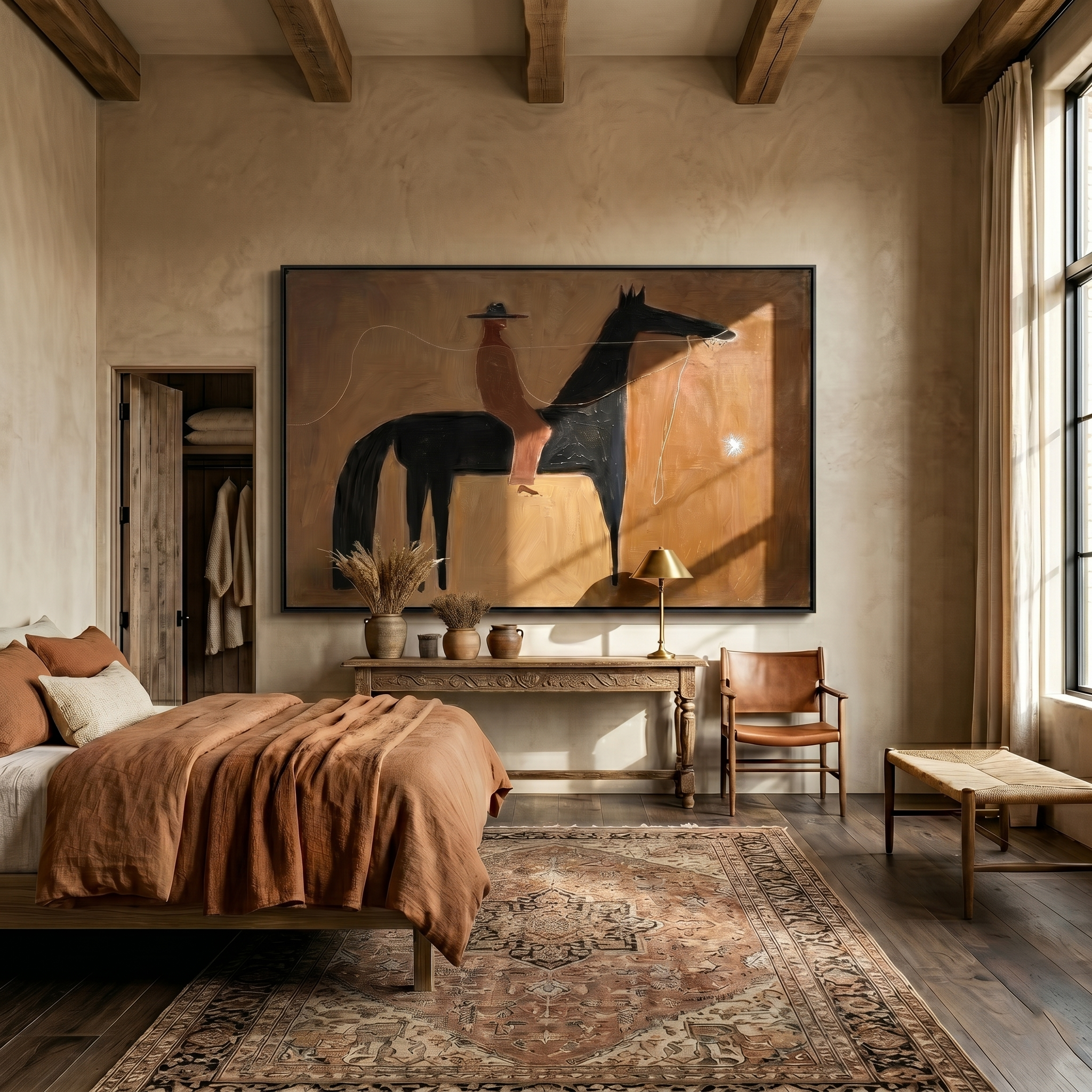 Distant Memory – brown and black modern western equestrian art, horizontal hand-painted canvas art – view 5