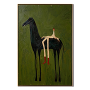 Hidden Trail – green and black modern western equestrian art, vertical hand-painted canvas art – view 1