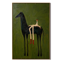 Hidden Trail – green and black modern western equestrian art, vertical hand-painted canvas art – view 1