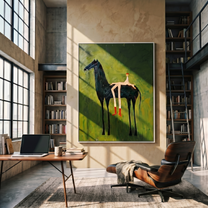 Hidden Trail – green and black modern western equestrian art, vertical hand-painted canvas art – view 5