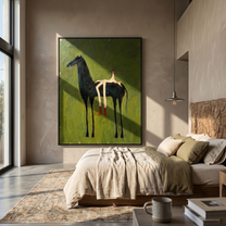 Hidden Trail – green and black modern western equestrian art, vertical hand-painted canvas art – view 6