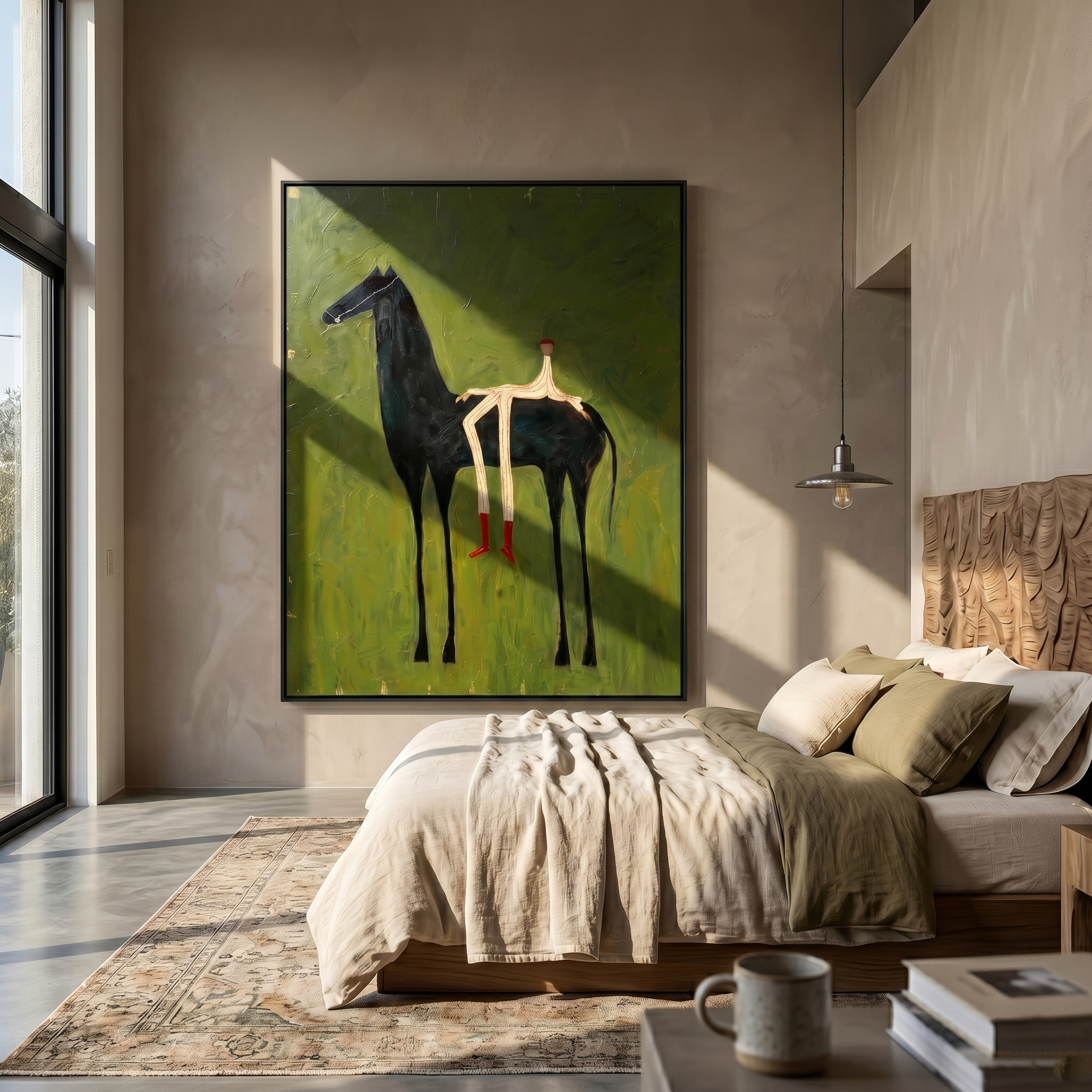 Hidden Trail – green and black modern western equestrian art, vertical hand-painted canvas art – view 6
