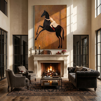 Meadow Crossing – brown and black modern western equestrian art, vertical hand-painted canvas art – view 6