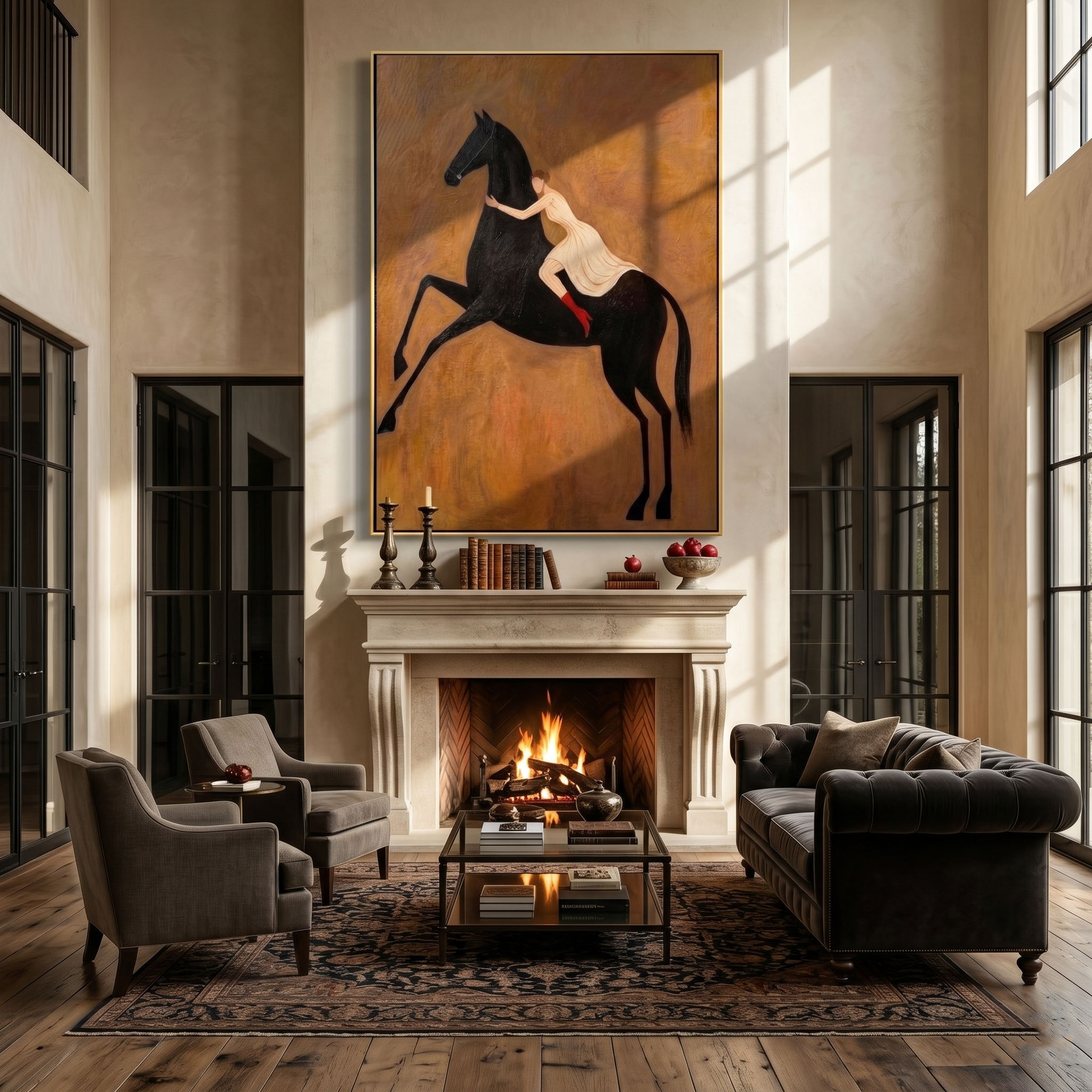Meadow Crossing – brown and black modern western equestrian art, vertical hand-painted canvas art – view 6
