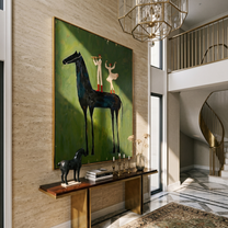 Open Horizon – green and black modern western equestrian art, vertical hand-painted canvas art – view 3
