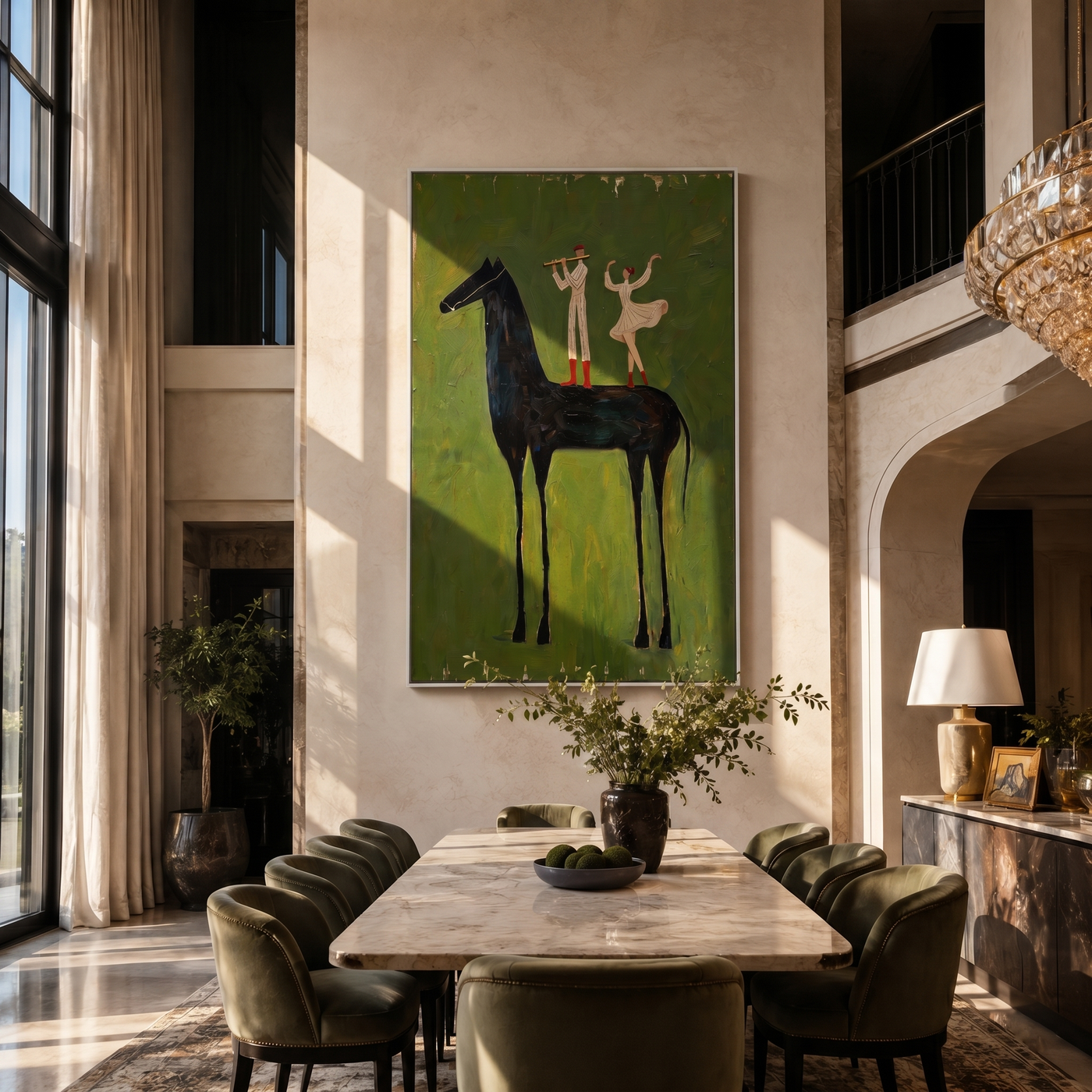 Open Horizon – green and black modern western equestrian art, vertical hand-painted canvas art – view 4
