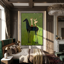 Open Horizon – green and black modern western equestrian art, vertical hand-painted canvas art – view 5