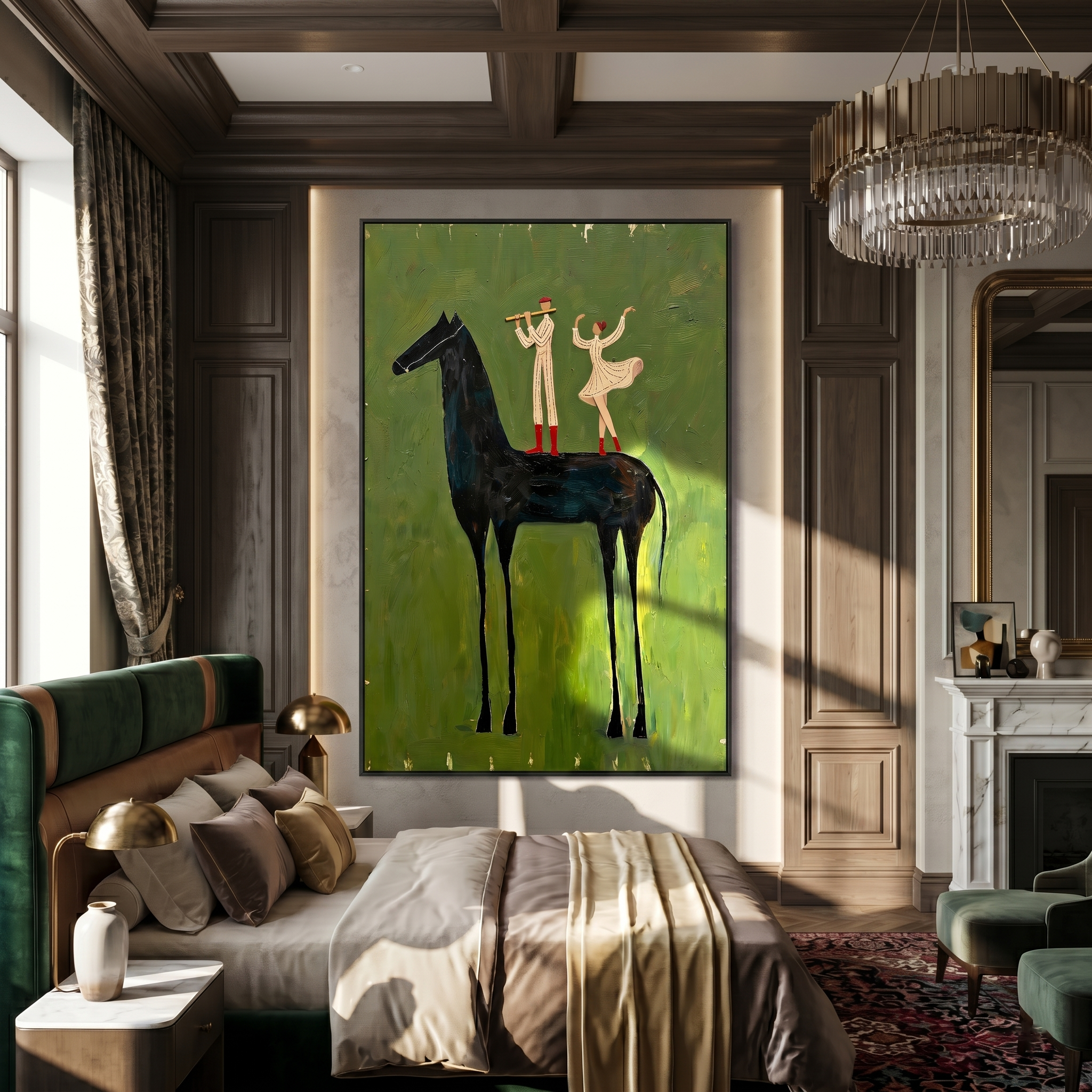 Open Horizon – green and black modern western equestrian art, vertical hand-painted canvas art – view 5
