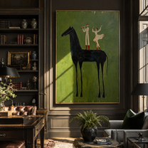 Open Horizon – green and black modern western equestrian art, vertical hand-painted canvas art – view 6