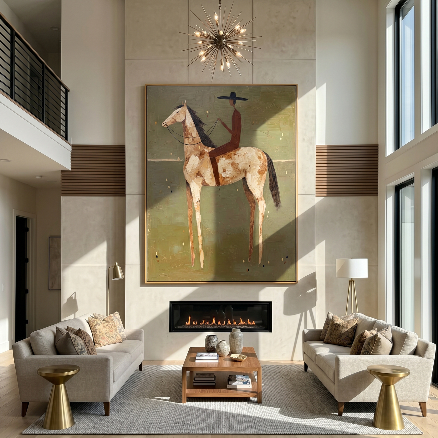 Quiet Reverie – brown modern western equestrian art, vertical hand-painted canvas art – view 2