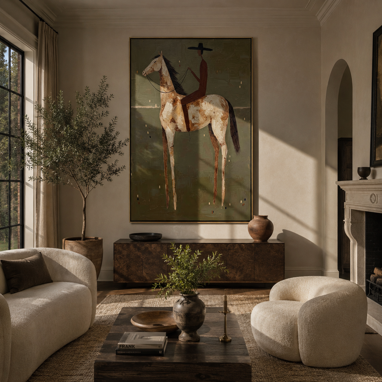 Quiet Reverie – brown modern western equestrian art, vertical hand-painted canvas art – view 3