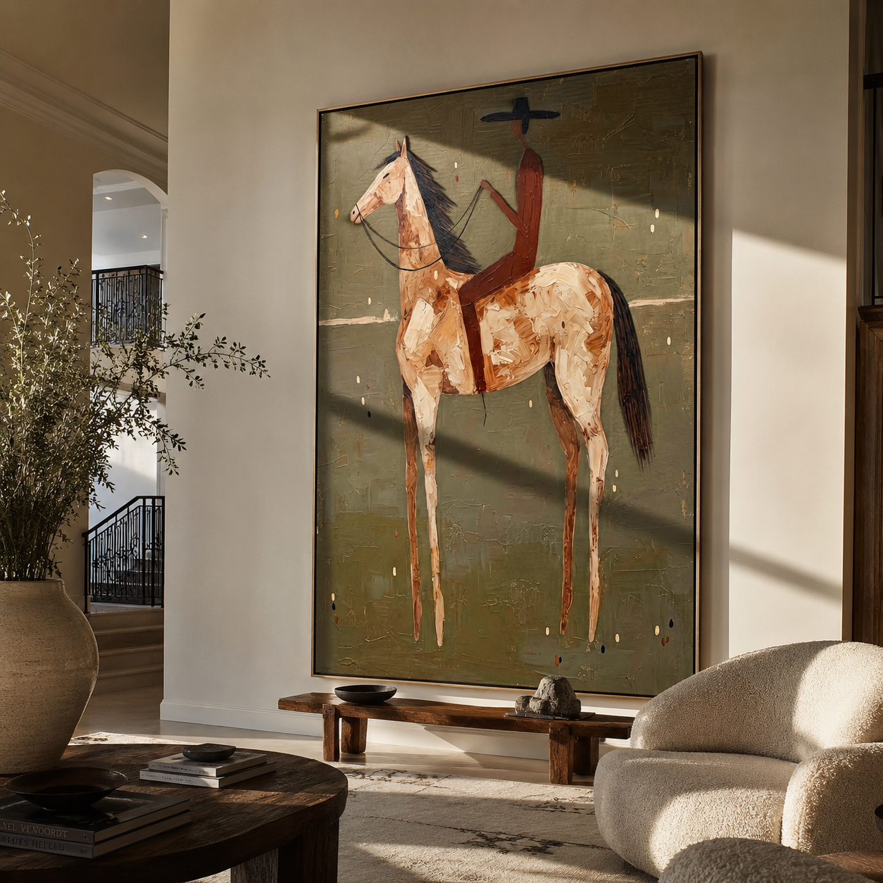 Quiet Reverie – brown modern western equestrian art, vertical hand-painted canvas art – view 4