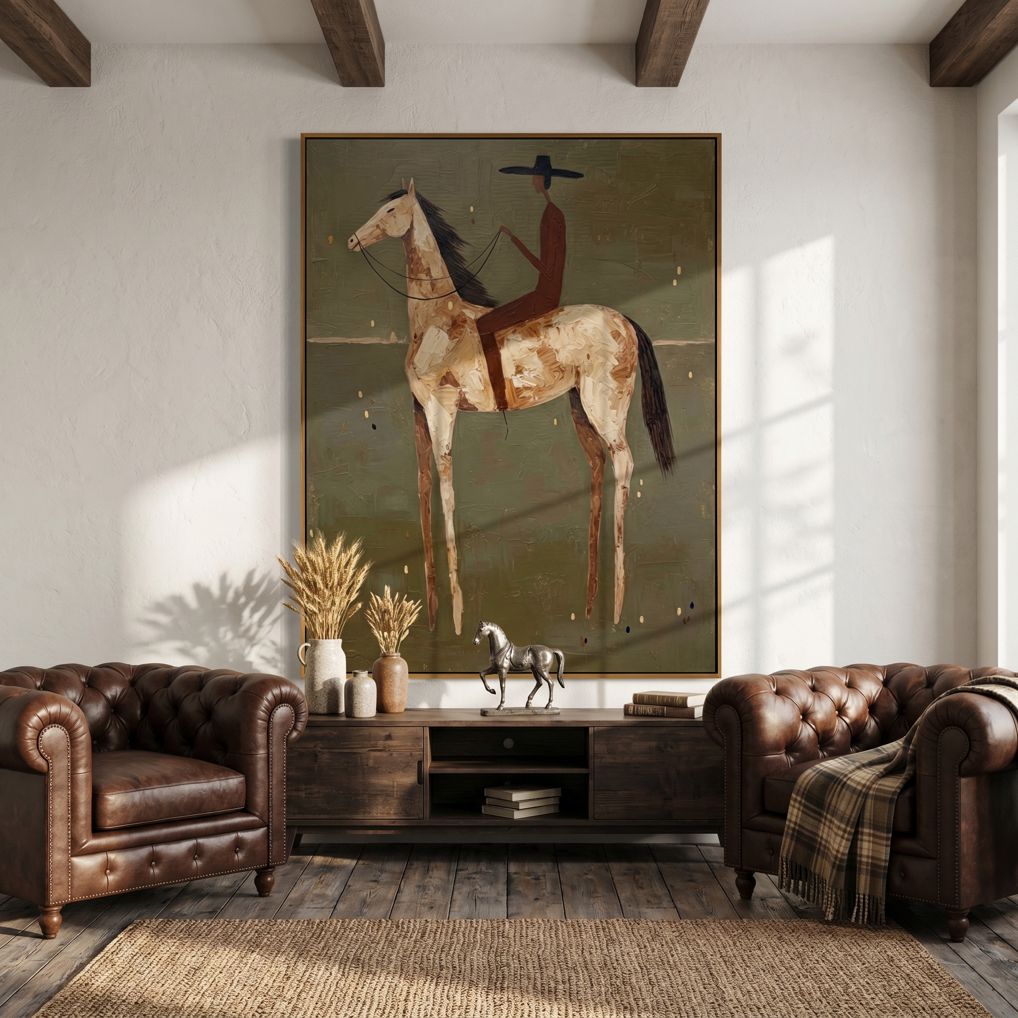 Quiet Reverie – brown modern western equestrian art, vertical hand-painted canvas art – view 5