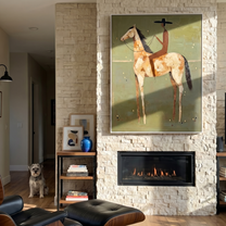 Quiet Reverie – brown modern western equestrian art, vertical hand-painted canvas art – view 6