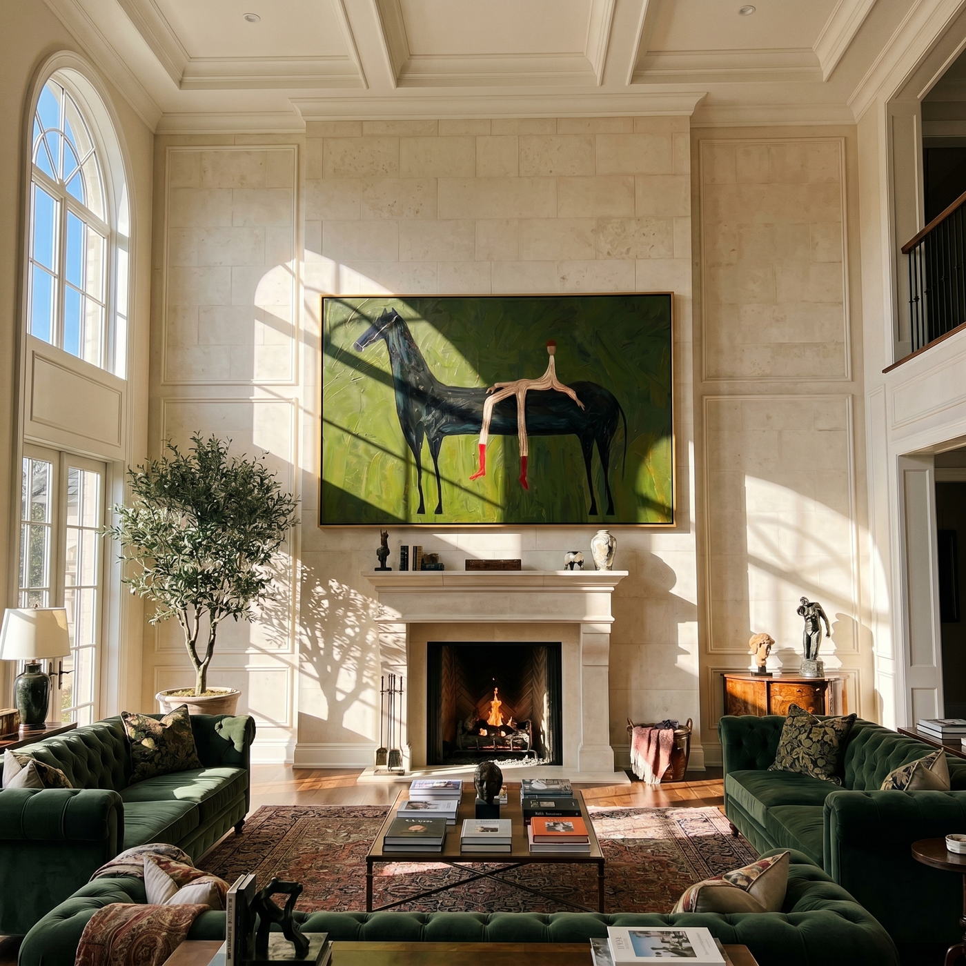 Silent Whisper – green and black modern western equestrian art, horizontal hand-painted canvas art – view 2