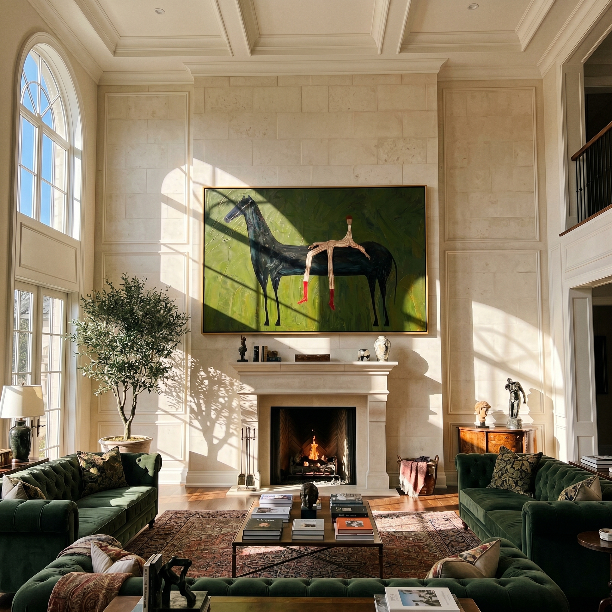 Silent Whisper – green and black modern western equestrian art, horizontal hand-painted canvas art – view 2