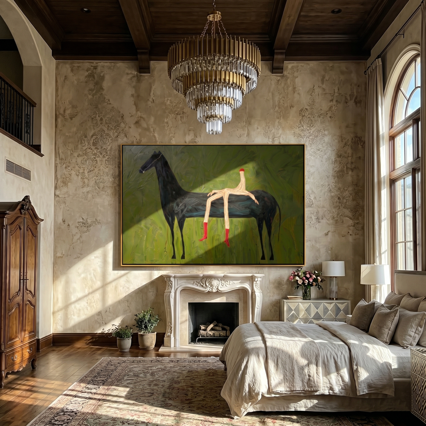 Silent Whisper – green and black modern western equestrian art, horizontal hand-painted canvas art – view 3