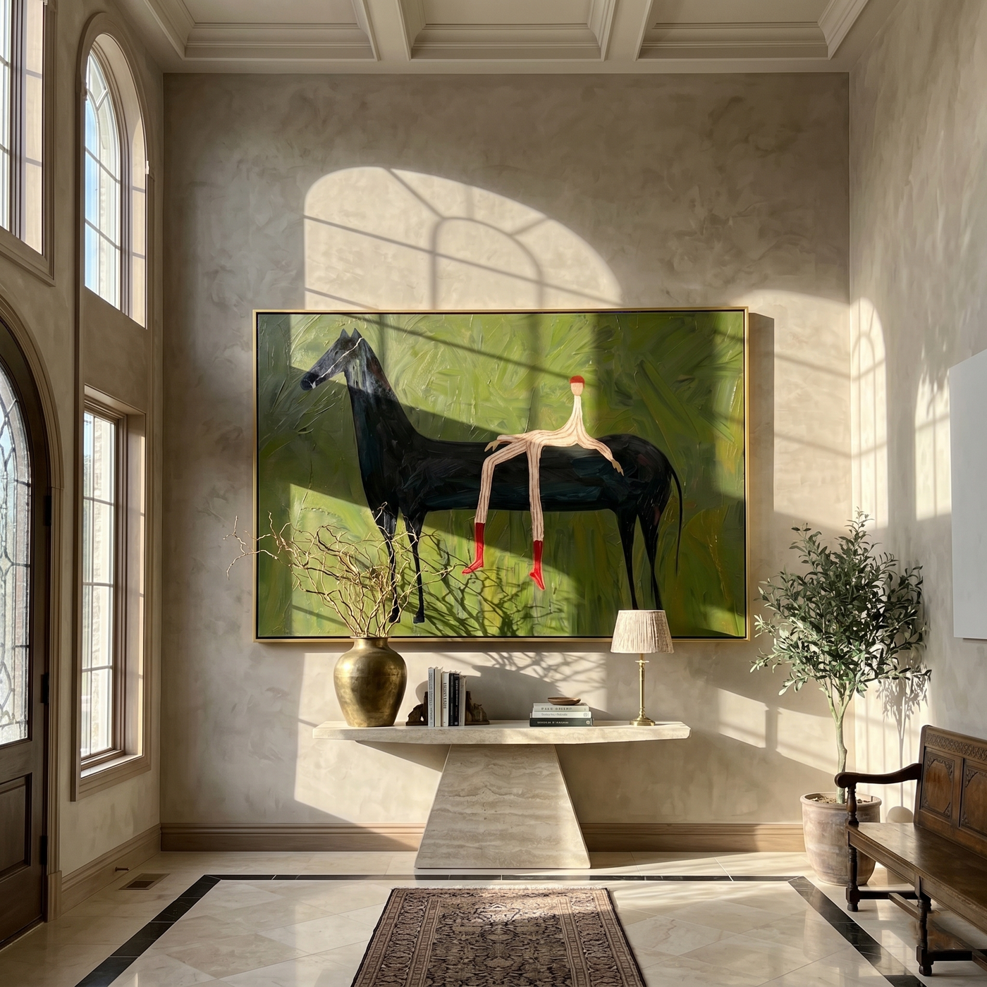 Silent Whisper – green and black modern western equestrian art, horizontal hand-painted canvas art – view 4